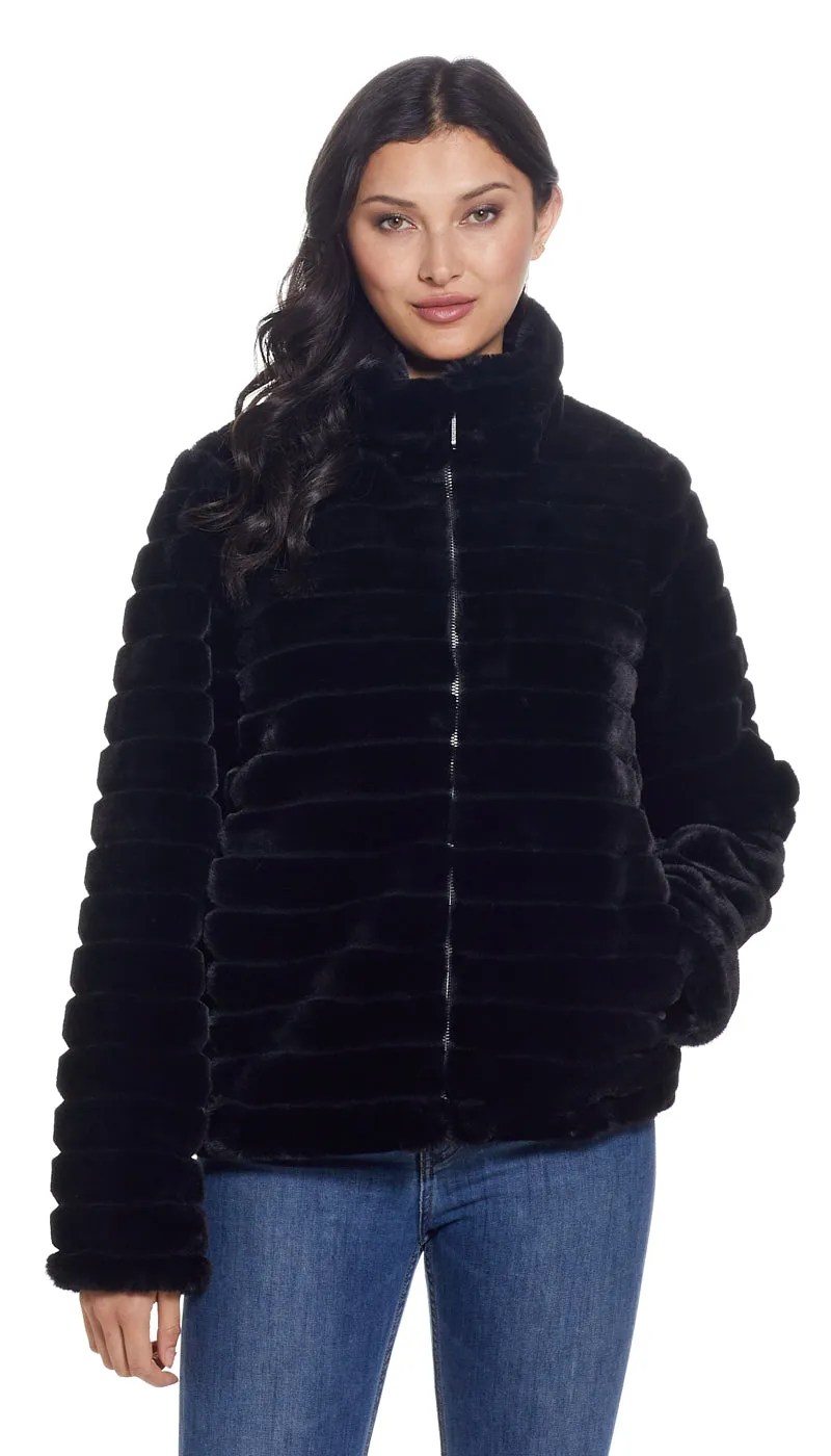 GROOVED FAUX FUR JACKET