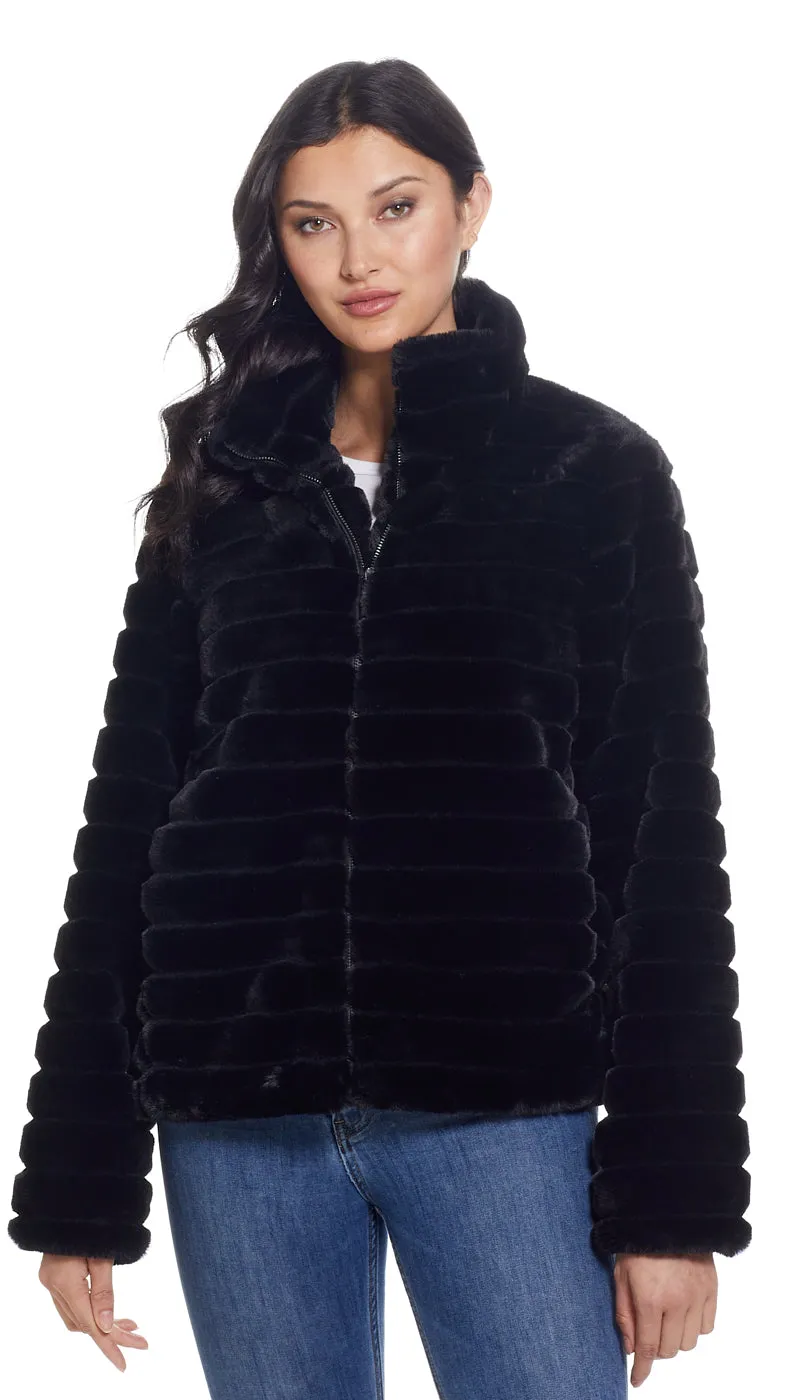 GROOVED FAUX FUR JACKET