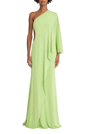 Halston One Shoulder Bodycon Cascade Jersey Gown