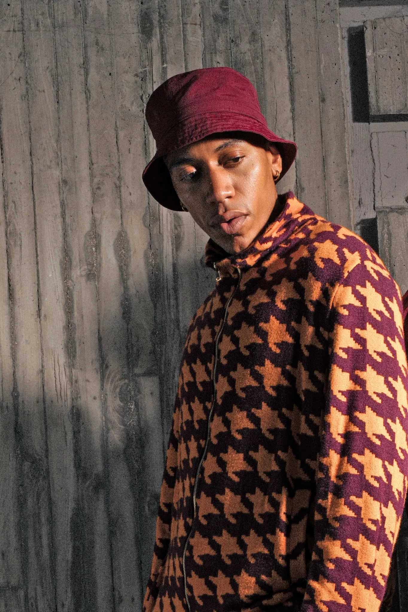 Hendrix Knit Jacquard Funnel Neck Jacket