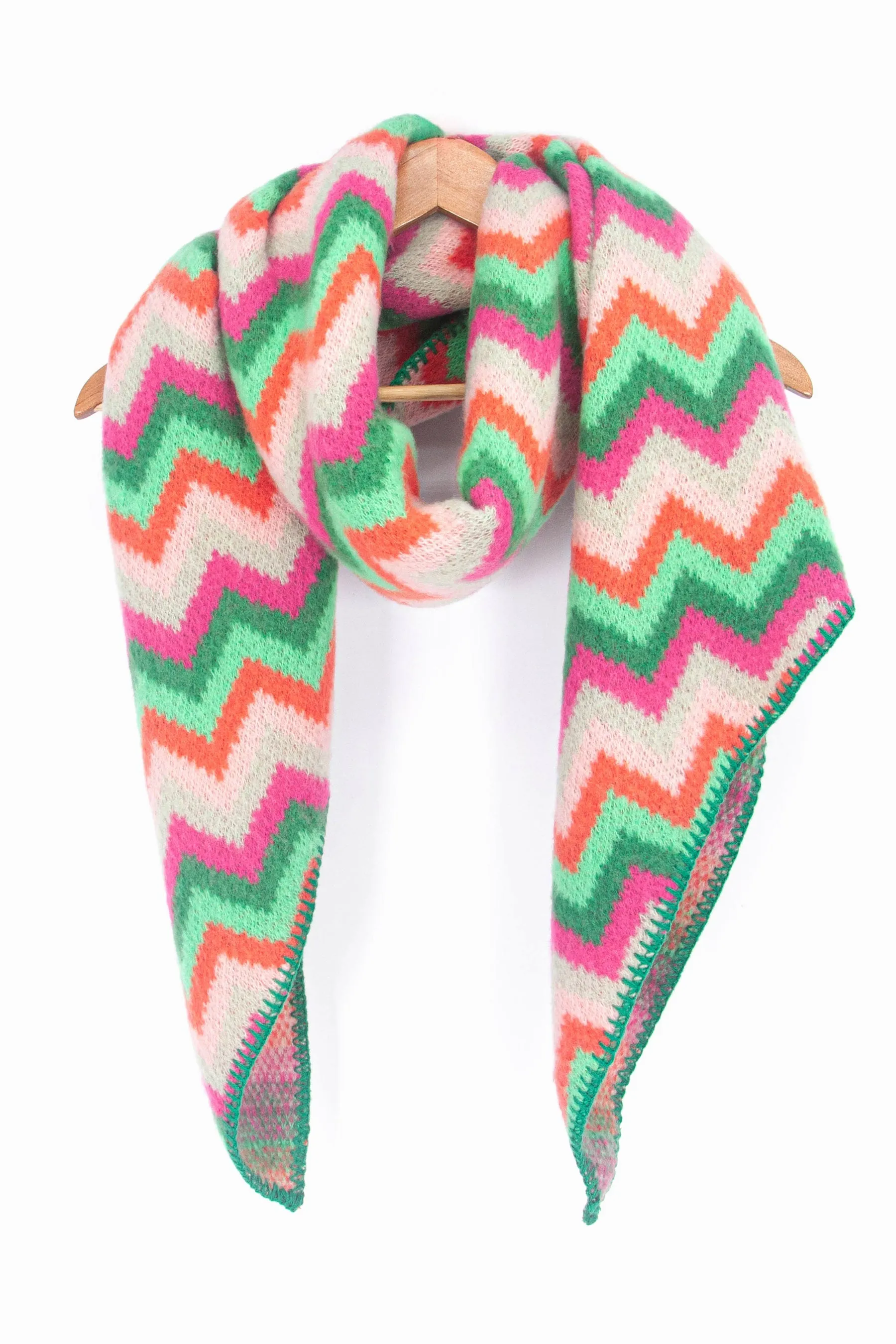 Honor Heavyweight Scarf in Green/Fuchsia, Zig Zag