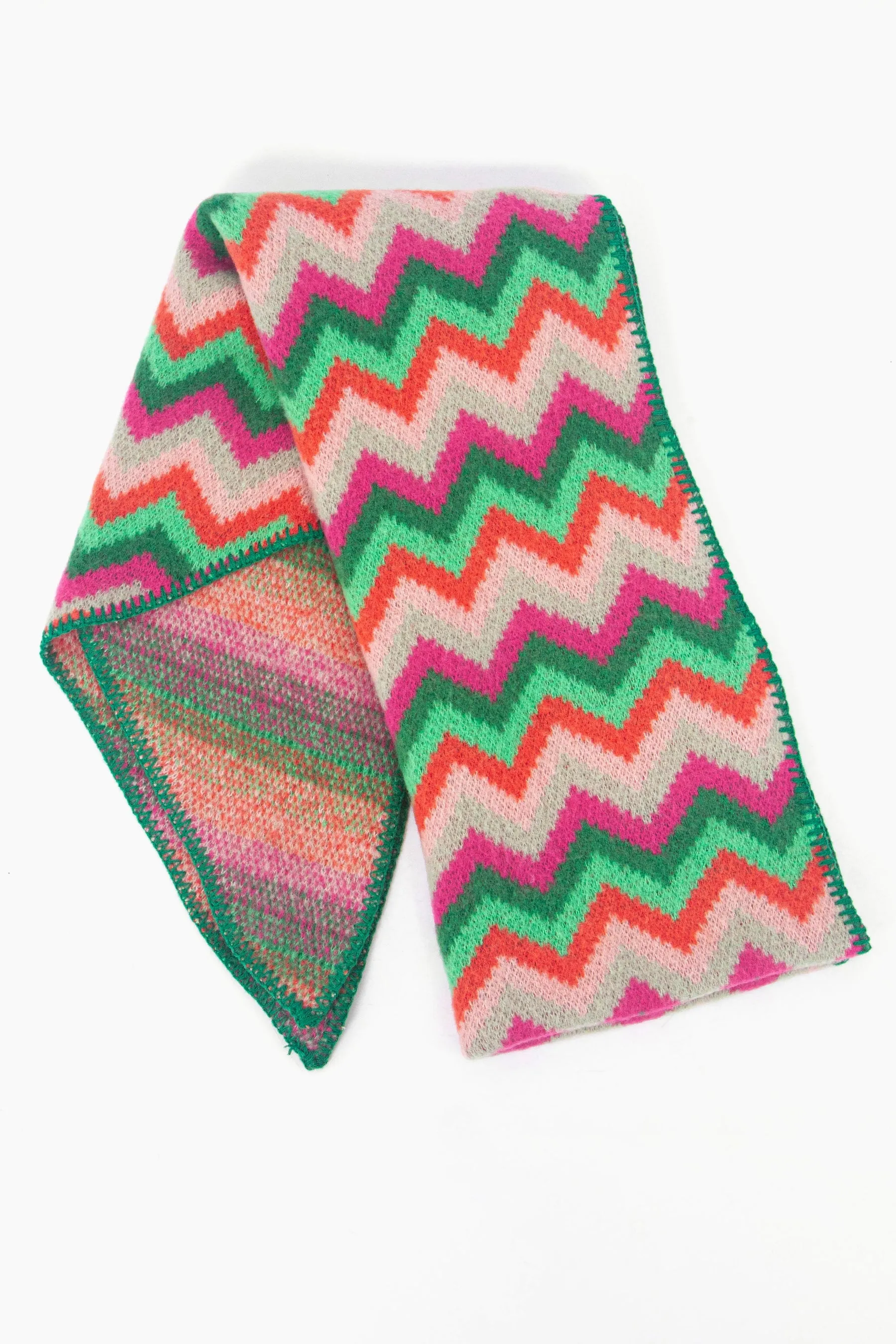 Honor Heavyweight Scarf in Green/Fuchsia, Zig Zag