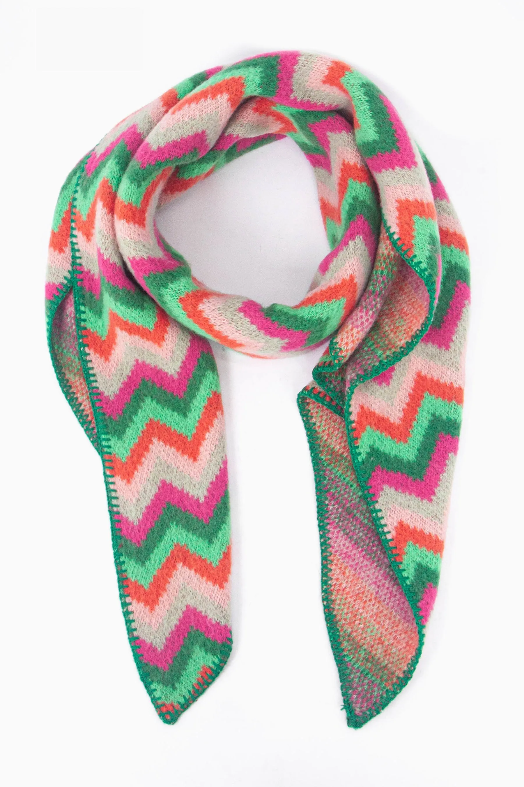 Honor Heavyweight Scarf in Green/Fuchsia, Zig Zag