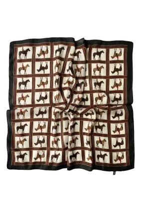 Horse Riding Print Square Scarf - Black