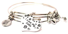 I Love My Collie Heart Expandable Bangle Bracelet Set