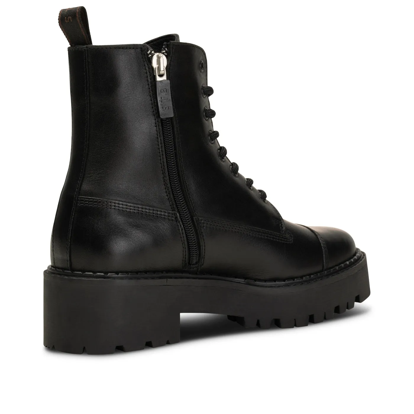 Ida Lace Up Boot Leather - BLACK