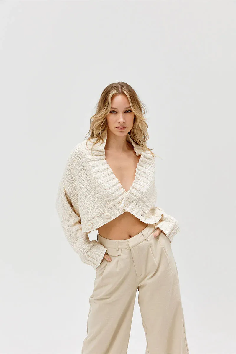 Inverse Crop Cardigan - Cream