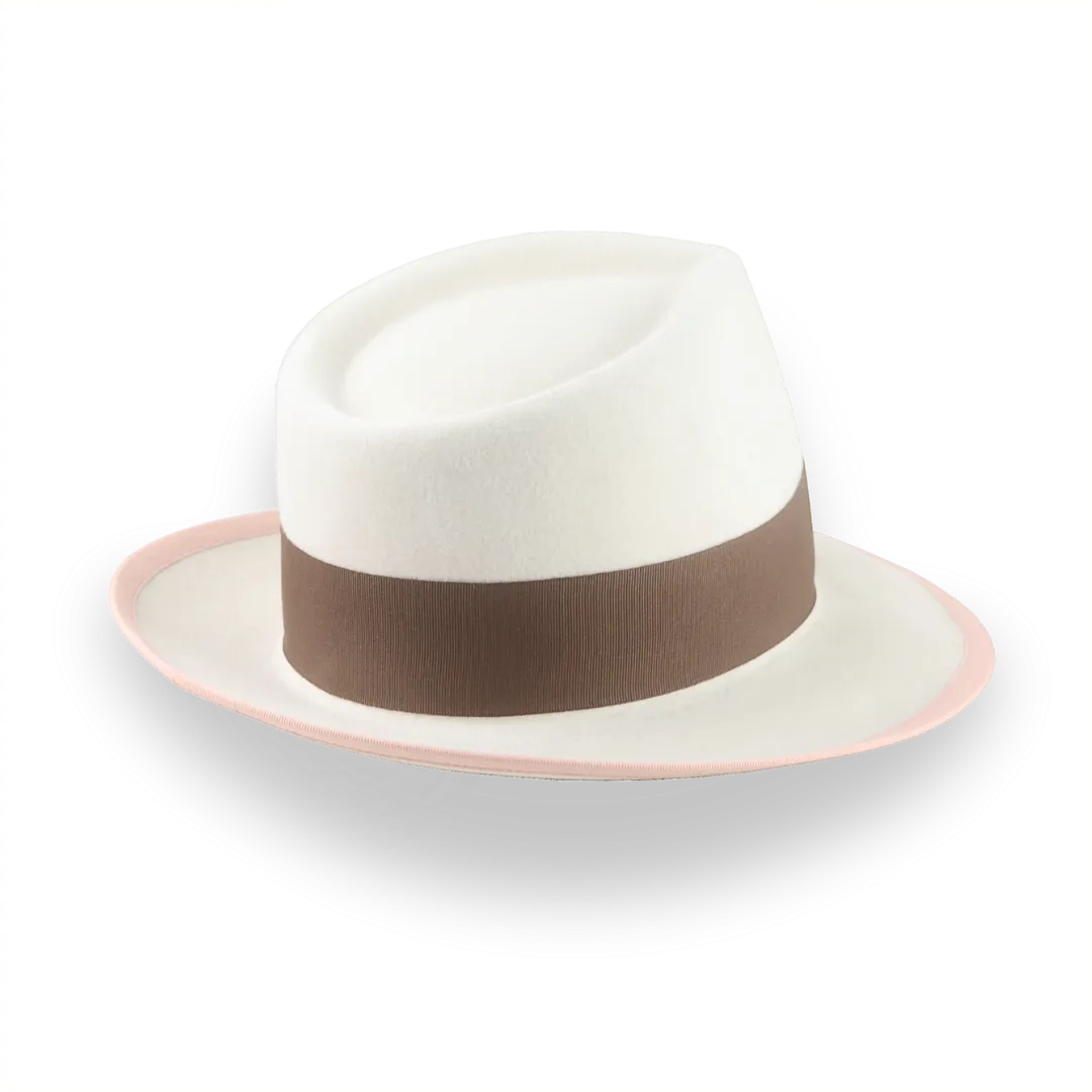 Ivory Teardrop Crown Fedora Hat in Plush Fur Felt | The Galante