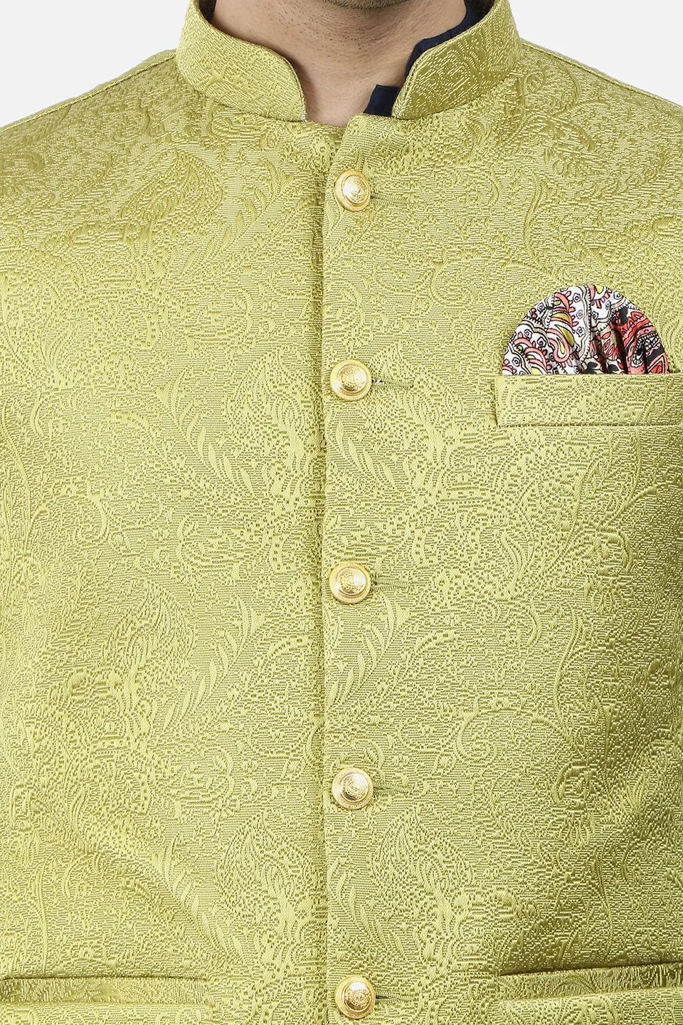 Jacquard Fabric Yellow Nehru Modi Jacket