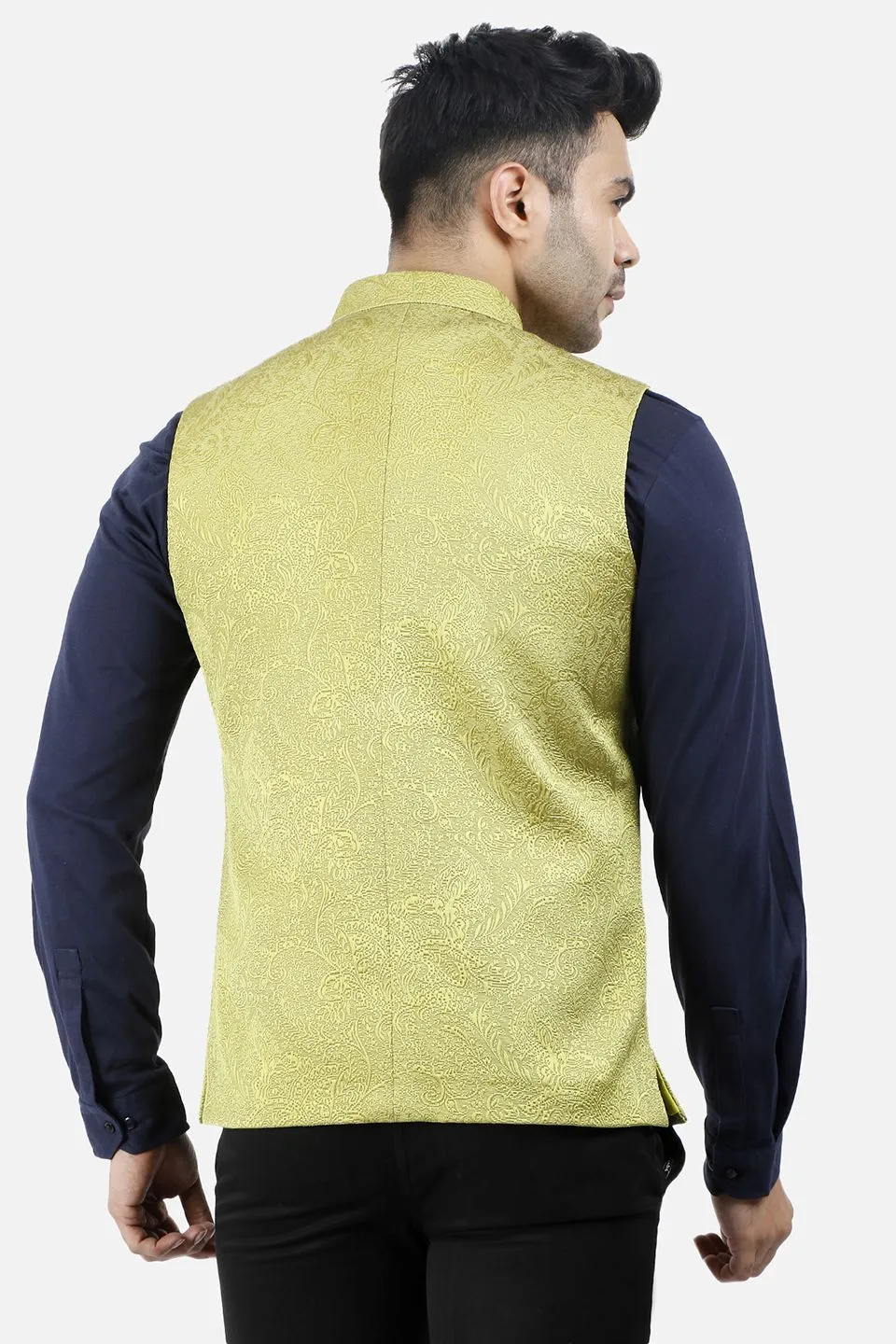 Jacquard Fabric Yellow Nehru Modi Jacket