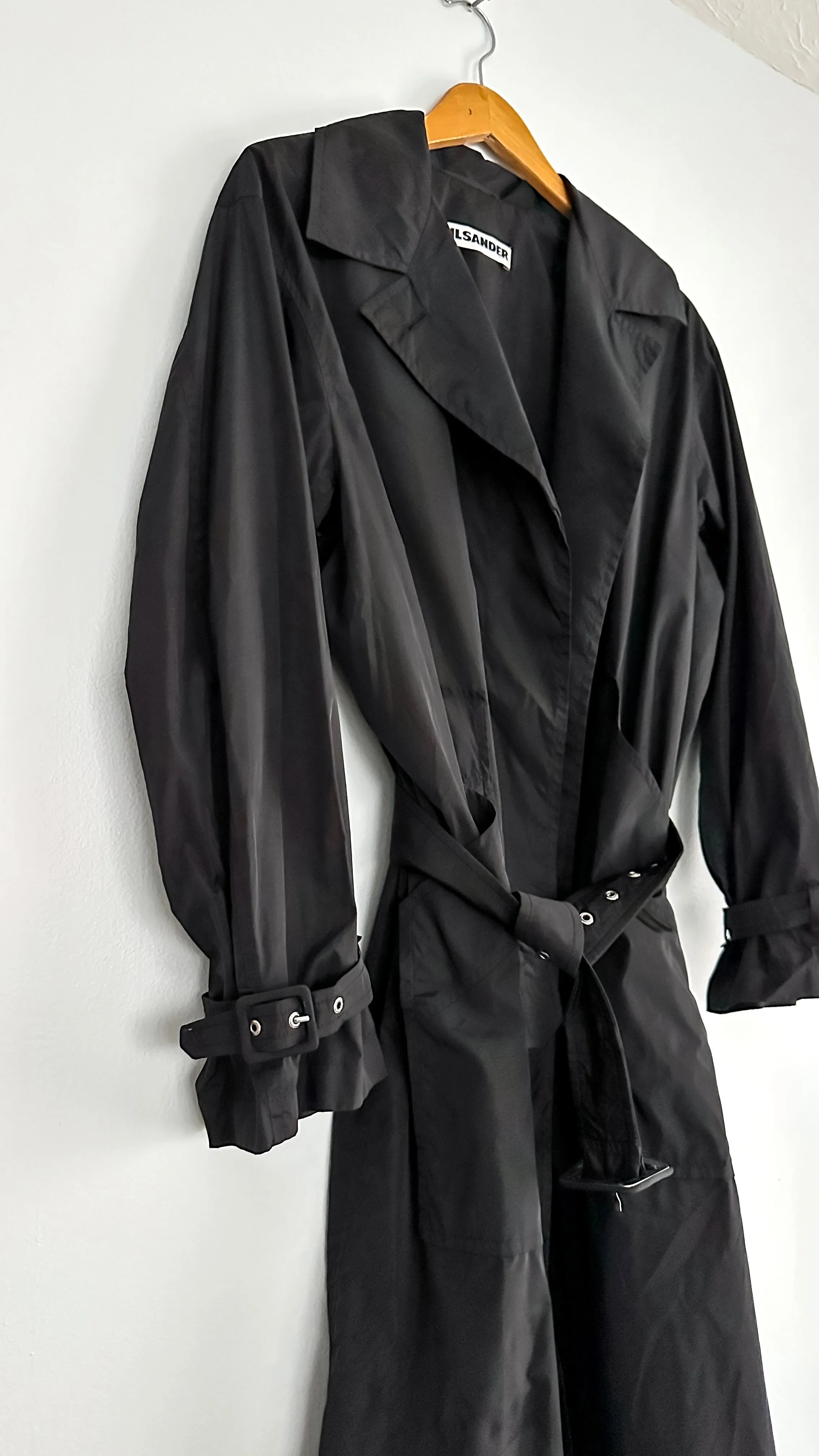 Jil Sander Black Nylon Light Weight Trench Coat Jacket (L)