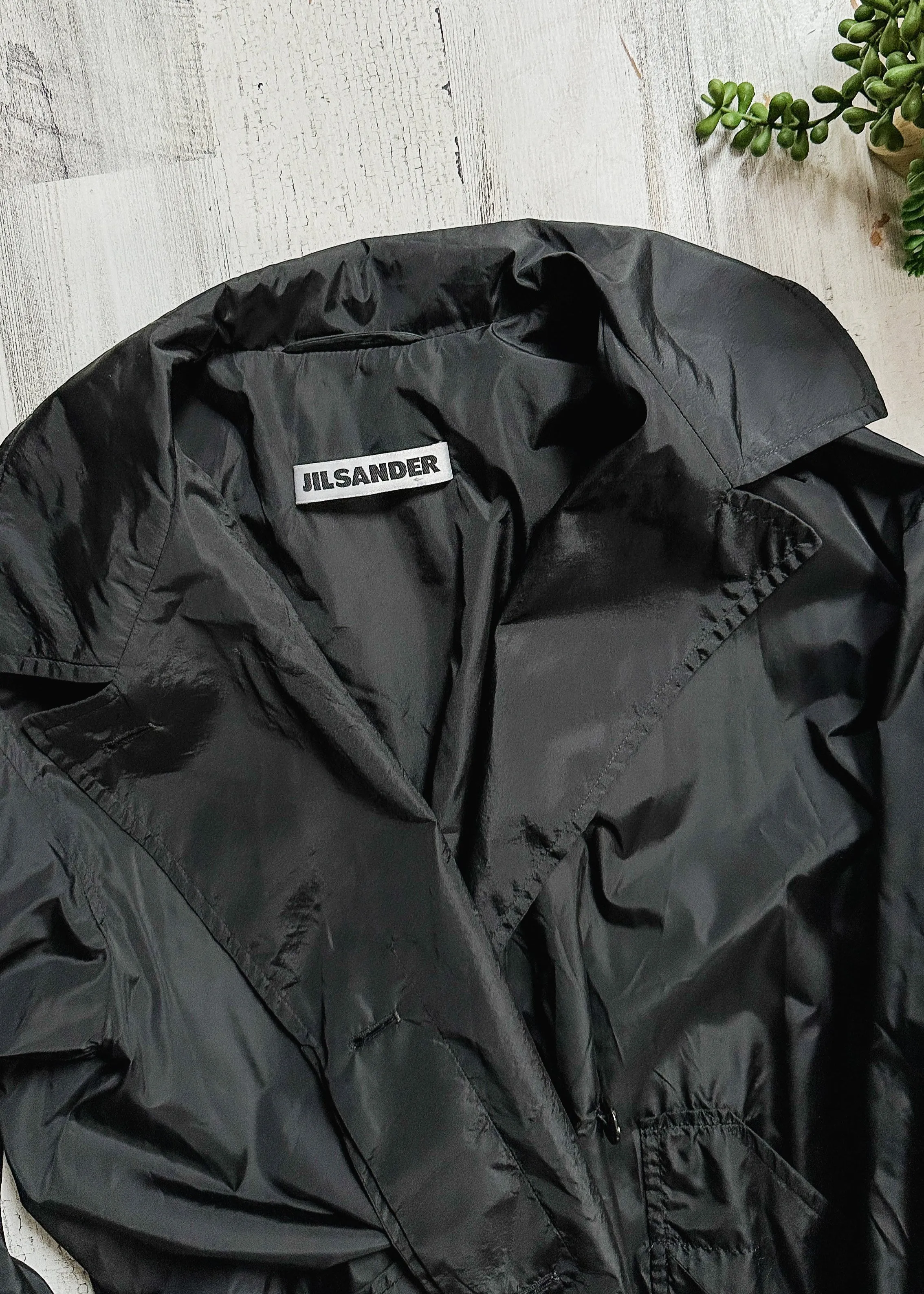 Jil Sander Black Nylon Light Weight Trench Coat Jacket (L)