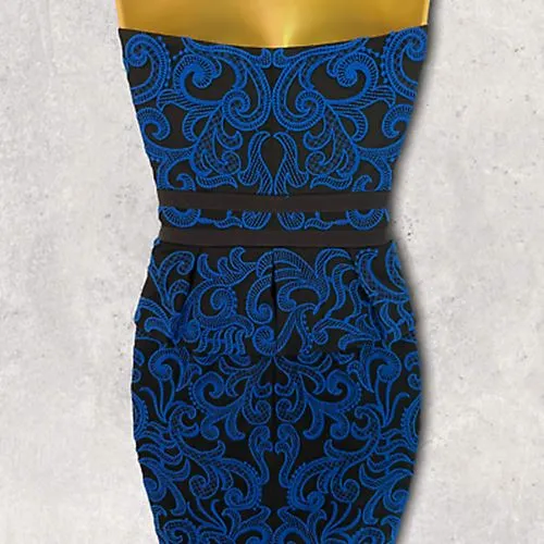 Karen Millen Royal Blue & Black Bodycon Peplum Midi Dress UK 8 US 4 EU 36