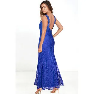 Ketty More Women Open Back V-Shape Sleeveless Lace Maxi Dress-KMWD446