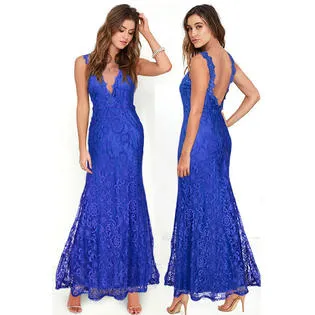 Ketty More Women Open Back V-Shape Sleeveless Lace Maxi Dress-KMWD446