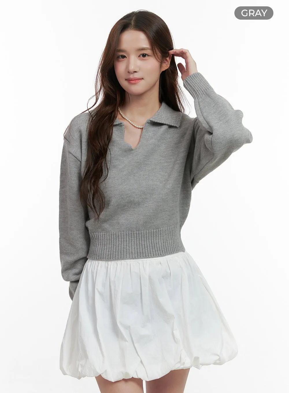 Knit Collared Crop Sweater OO421