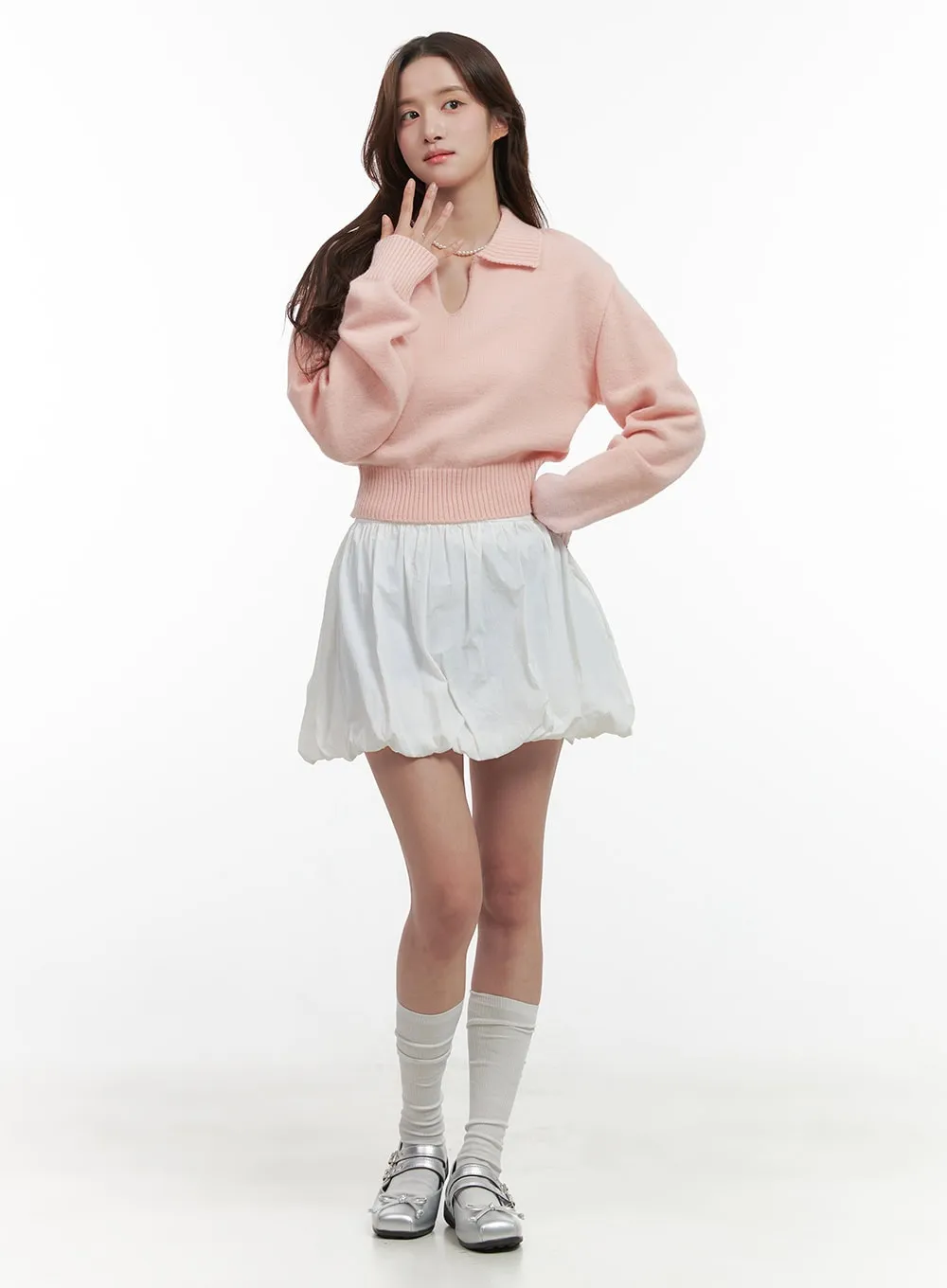 Knit Collared Crop Sweater OO421