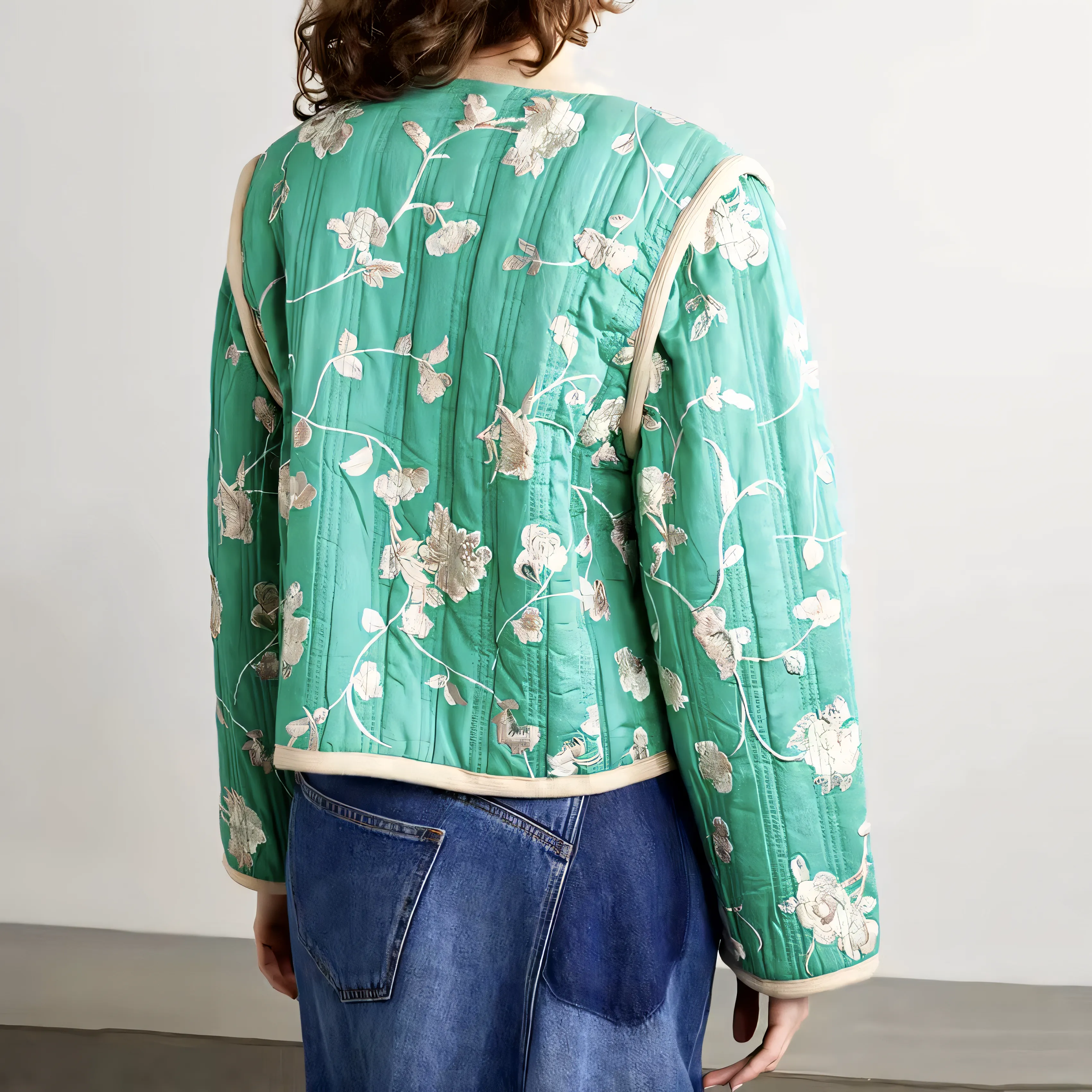 Lace Up Cotton Winter Embroidered Jacket