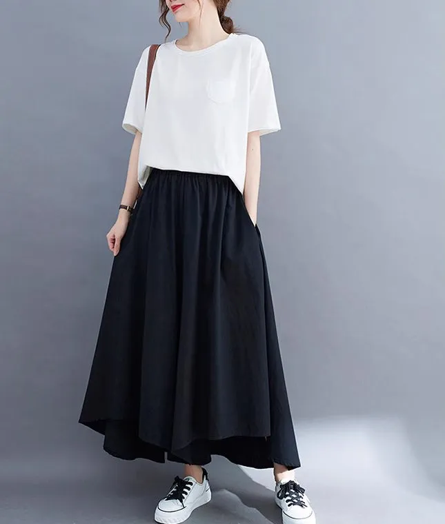 Linen pants/Cropped pants/Women linen skirt pants/Wide leg pants/cotton skirt pants/black pants/high waist pants/elastic waist Pants P0019