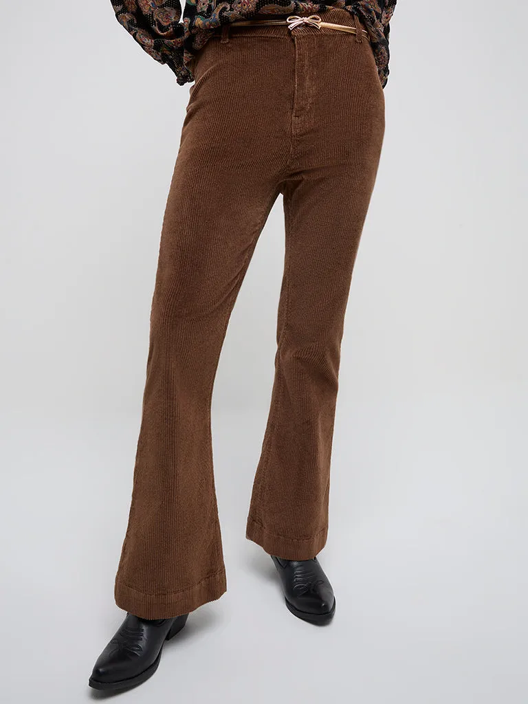 LOV Brown Wide Leg - Fit High - Rise Corduroy Jeans