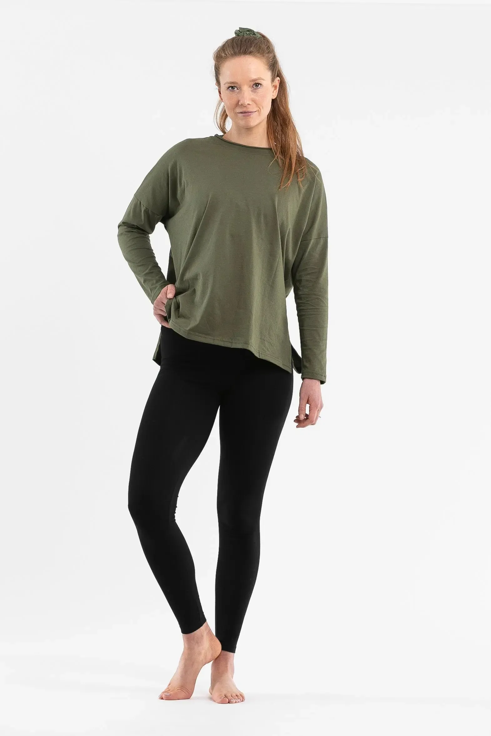 Luna Long Organic Sleeve Shirt | Khaki