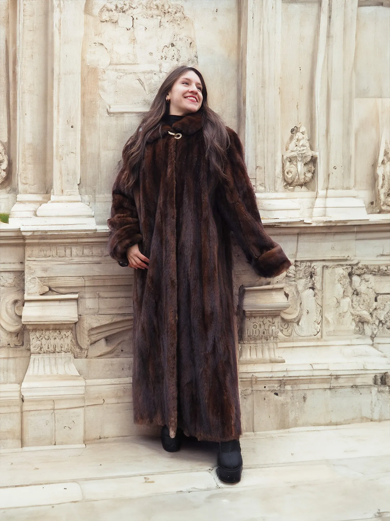 Mahogany Lunaraine Canadian Mink Fur Coat L to XXL 52" Long