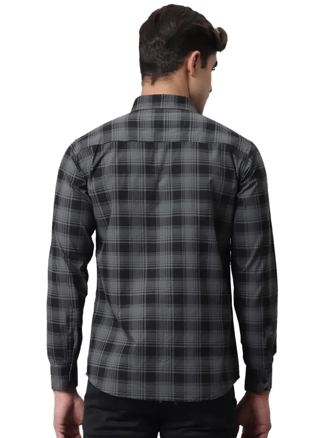 Majestic Man Men Checkered Slim Fit Casual Shirt (Grey, X-Large)