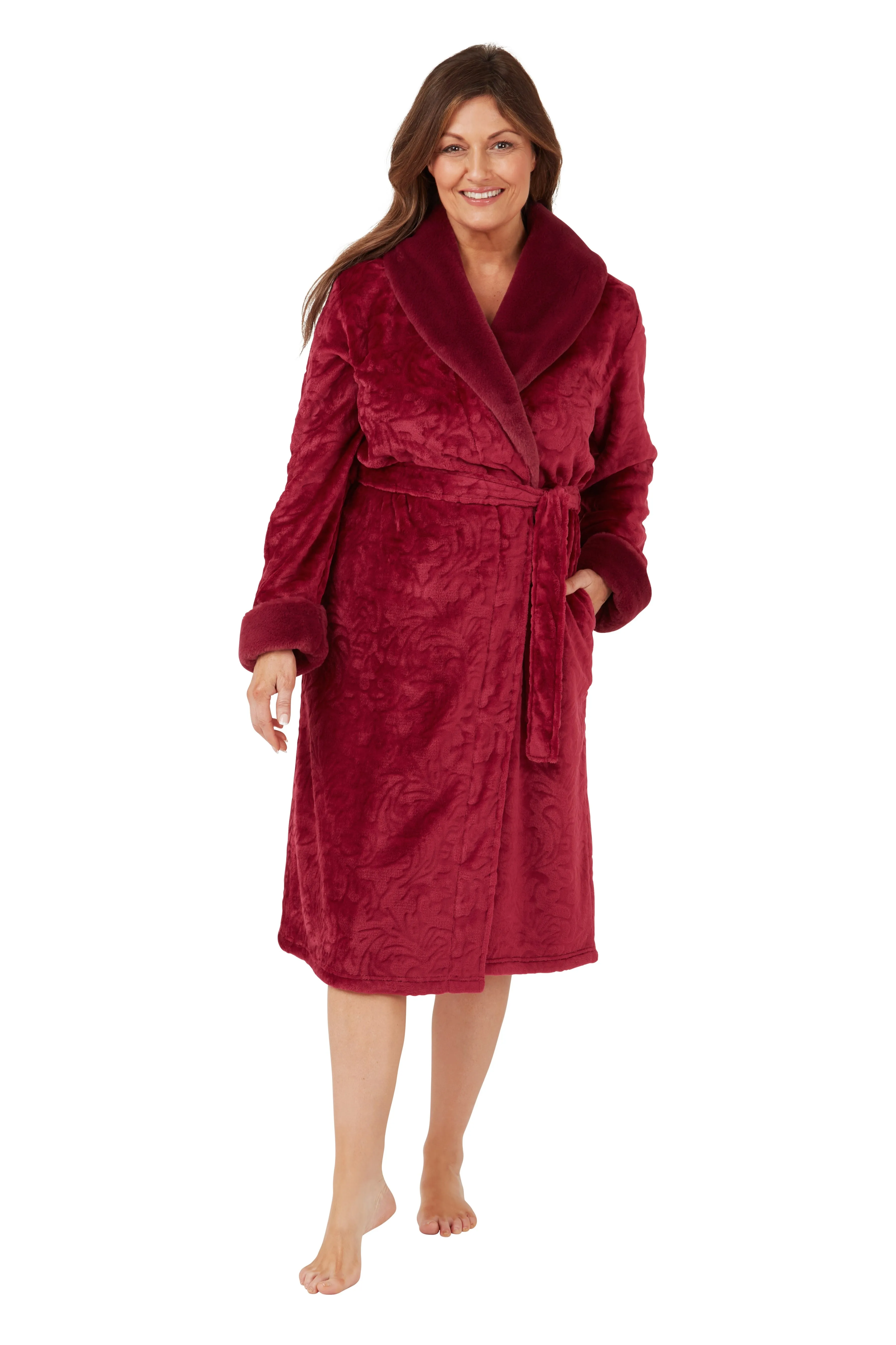 Marlon Luxury Embossed Fleece Wrap With Faux Fur Collar