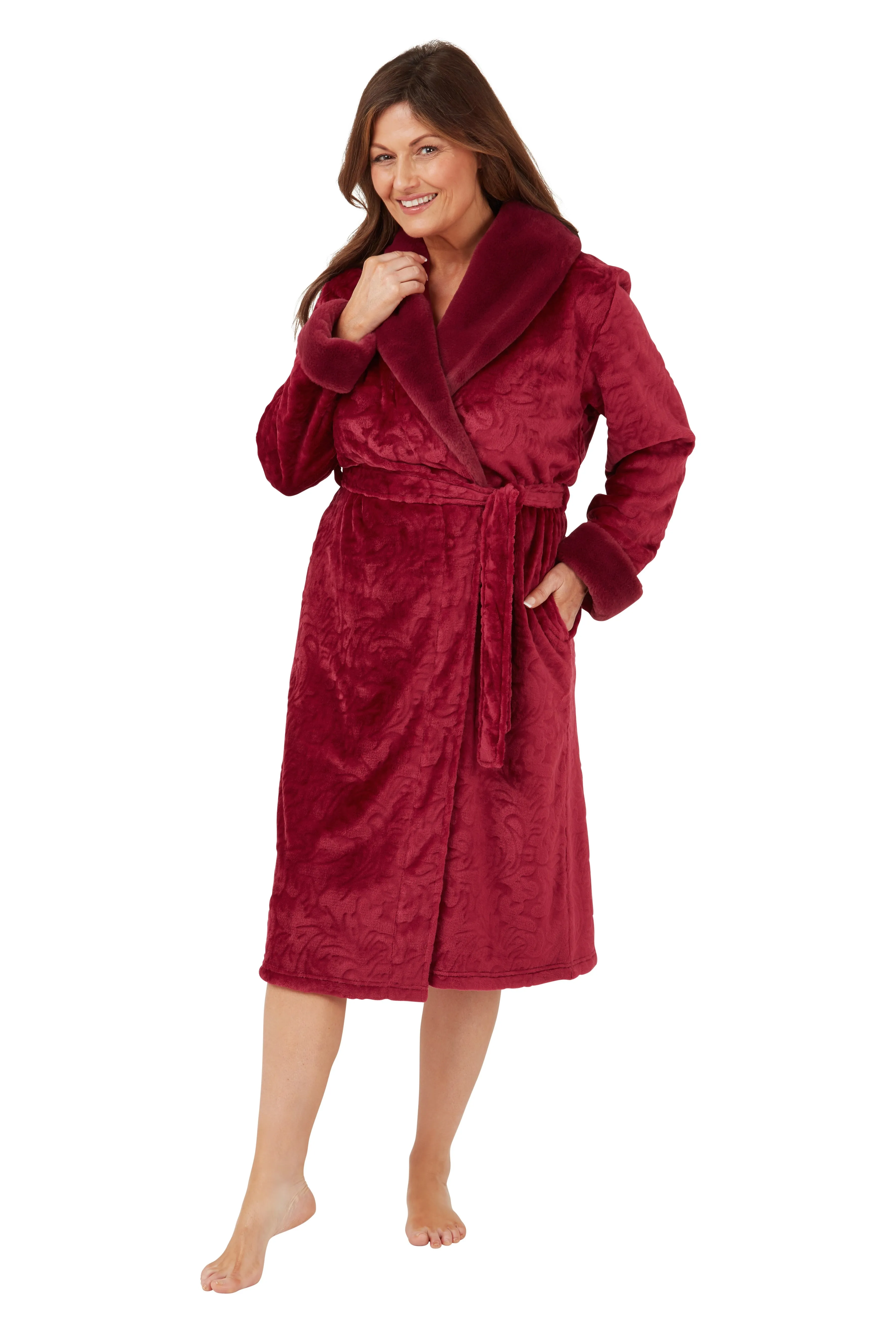 Marlon Luxury Embossed Fleece Wrap With Faux Fur Collar