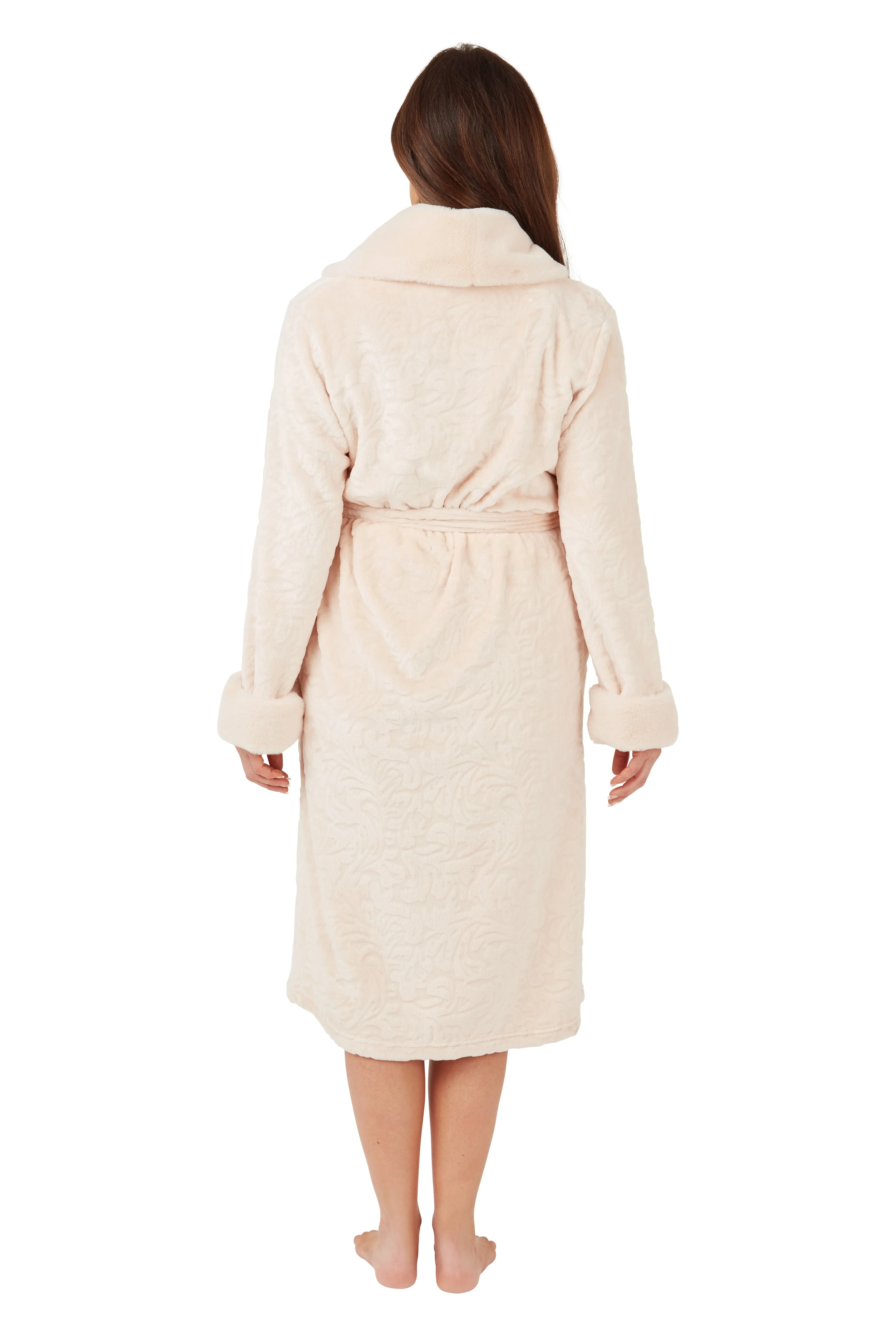 Marlon Luxury Embossed Fleece Wrap With Faux Fur Collar