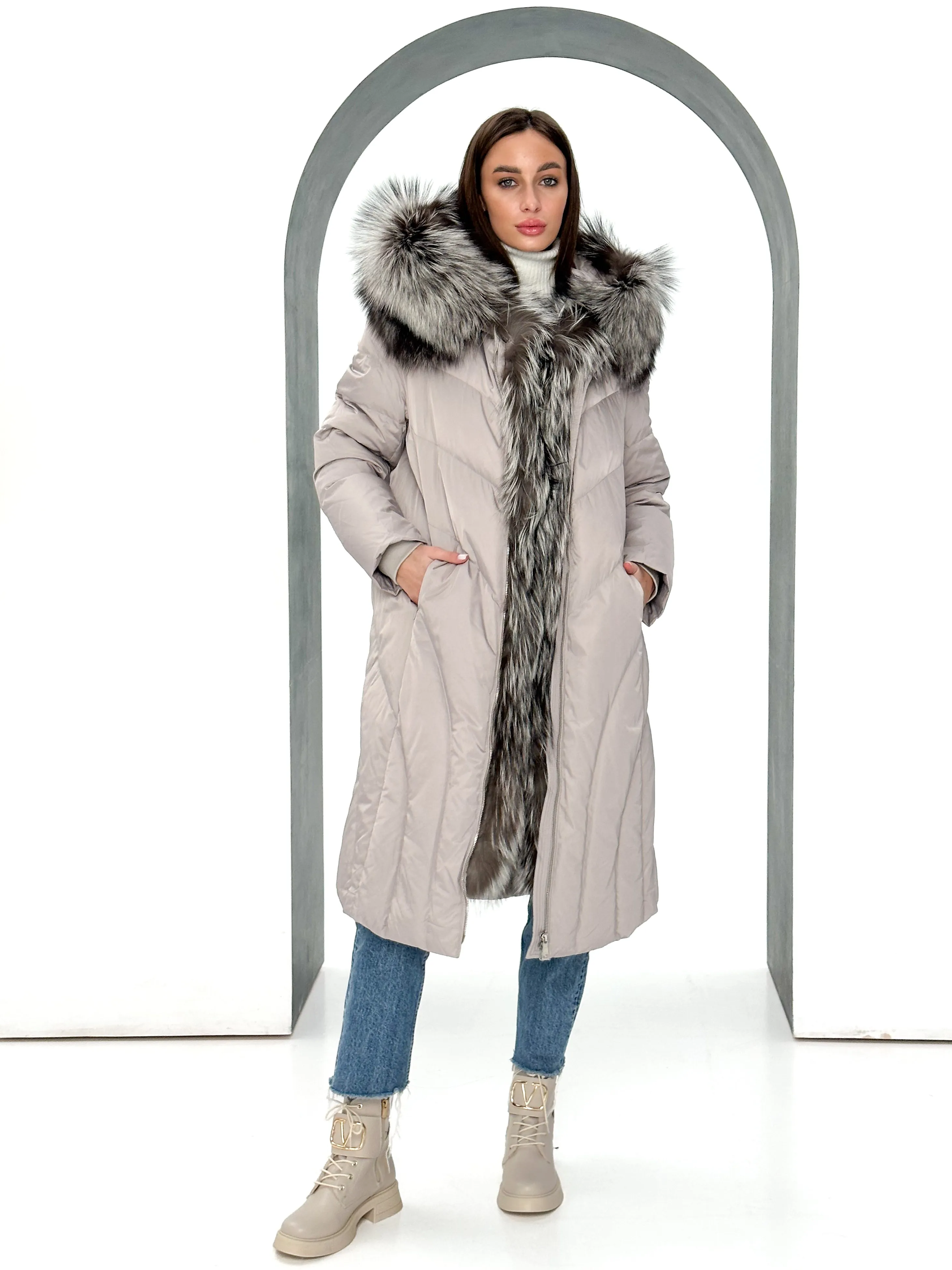 Melia Genuine Silver Fox Fur Down Parka