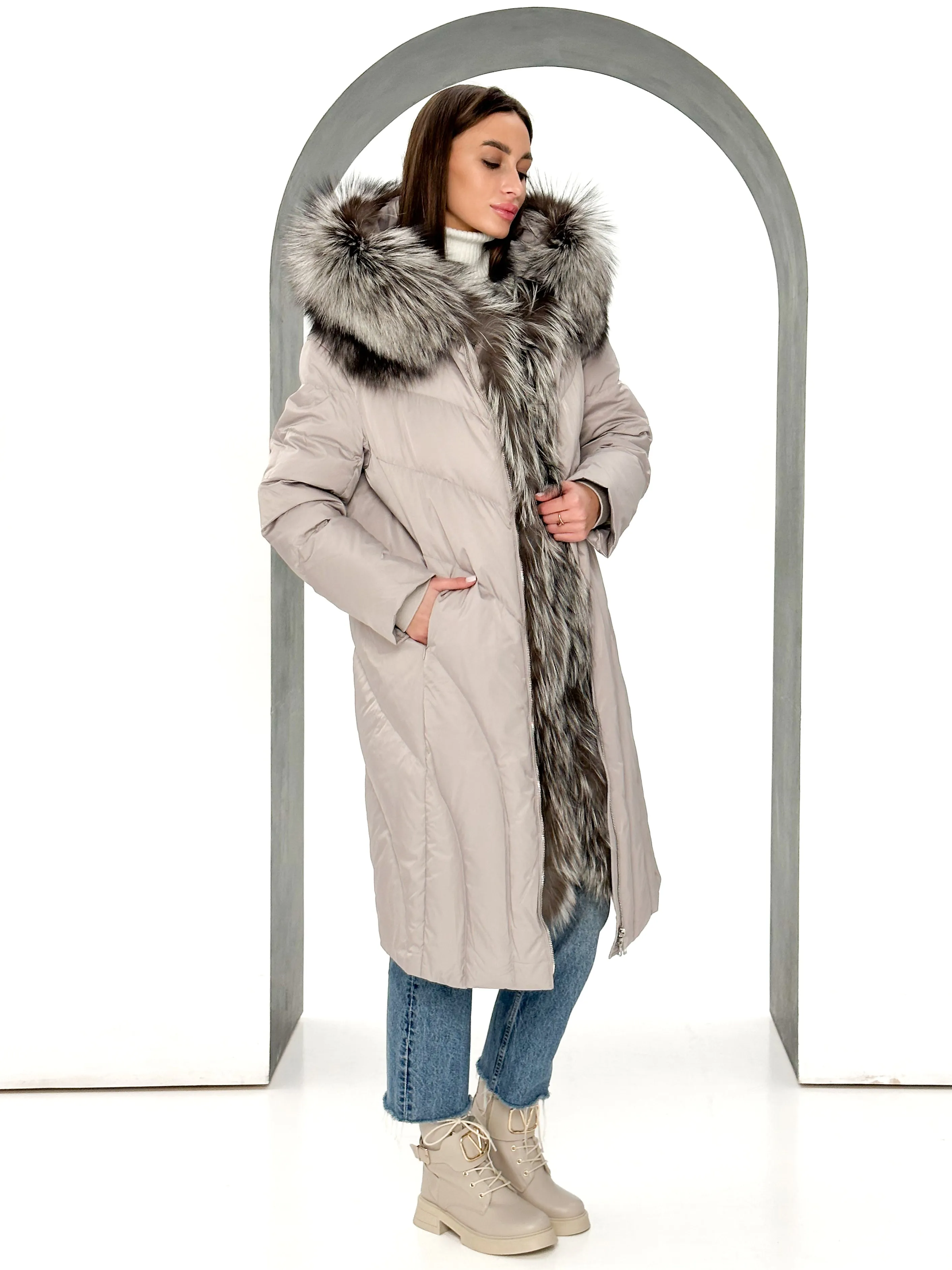 Melia Genuine Silver Fox Fur Down Parka