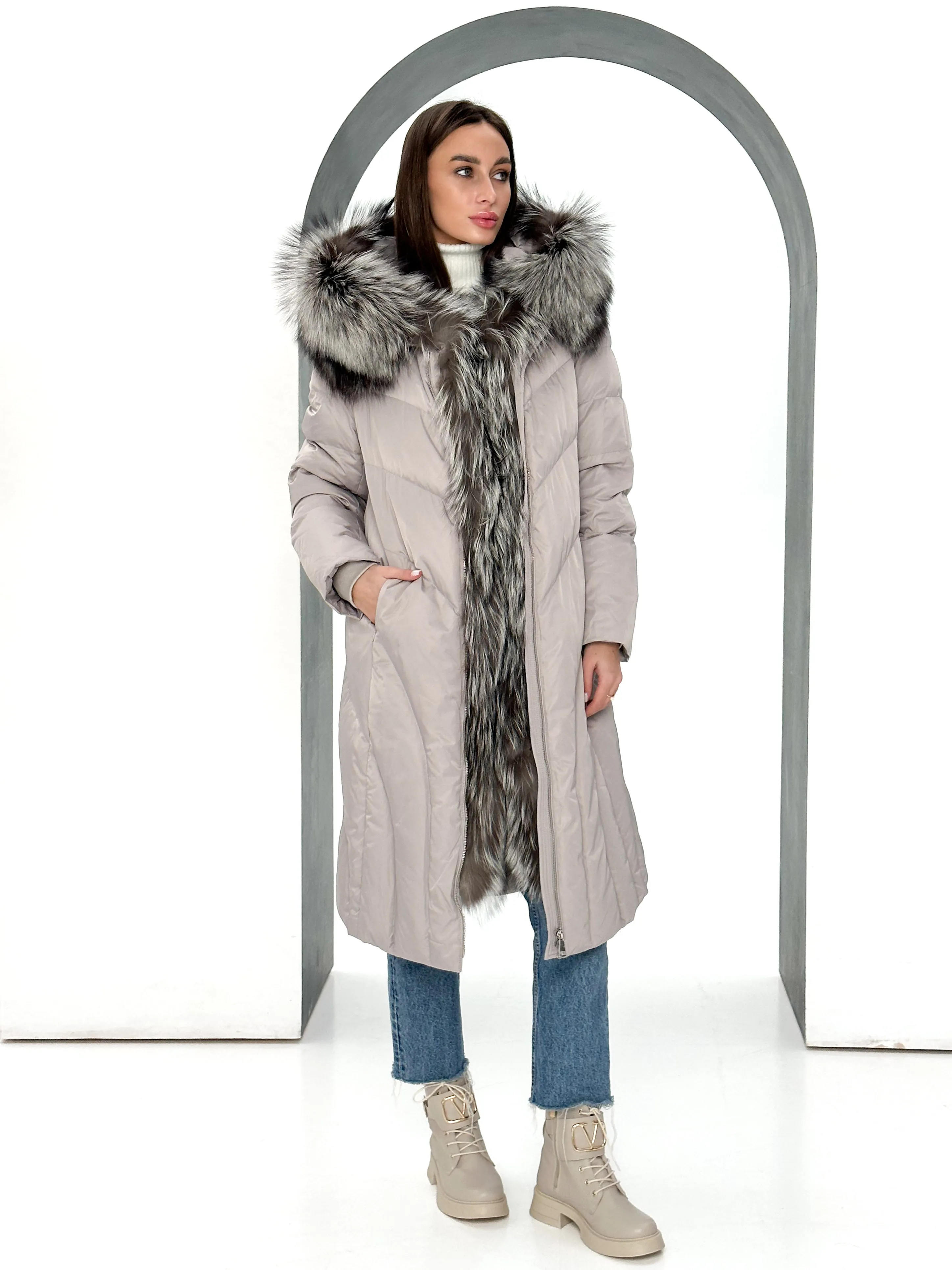 Melia Genuine Silver Fox Fur Down Parka