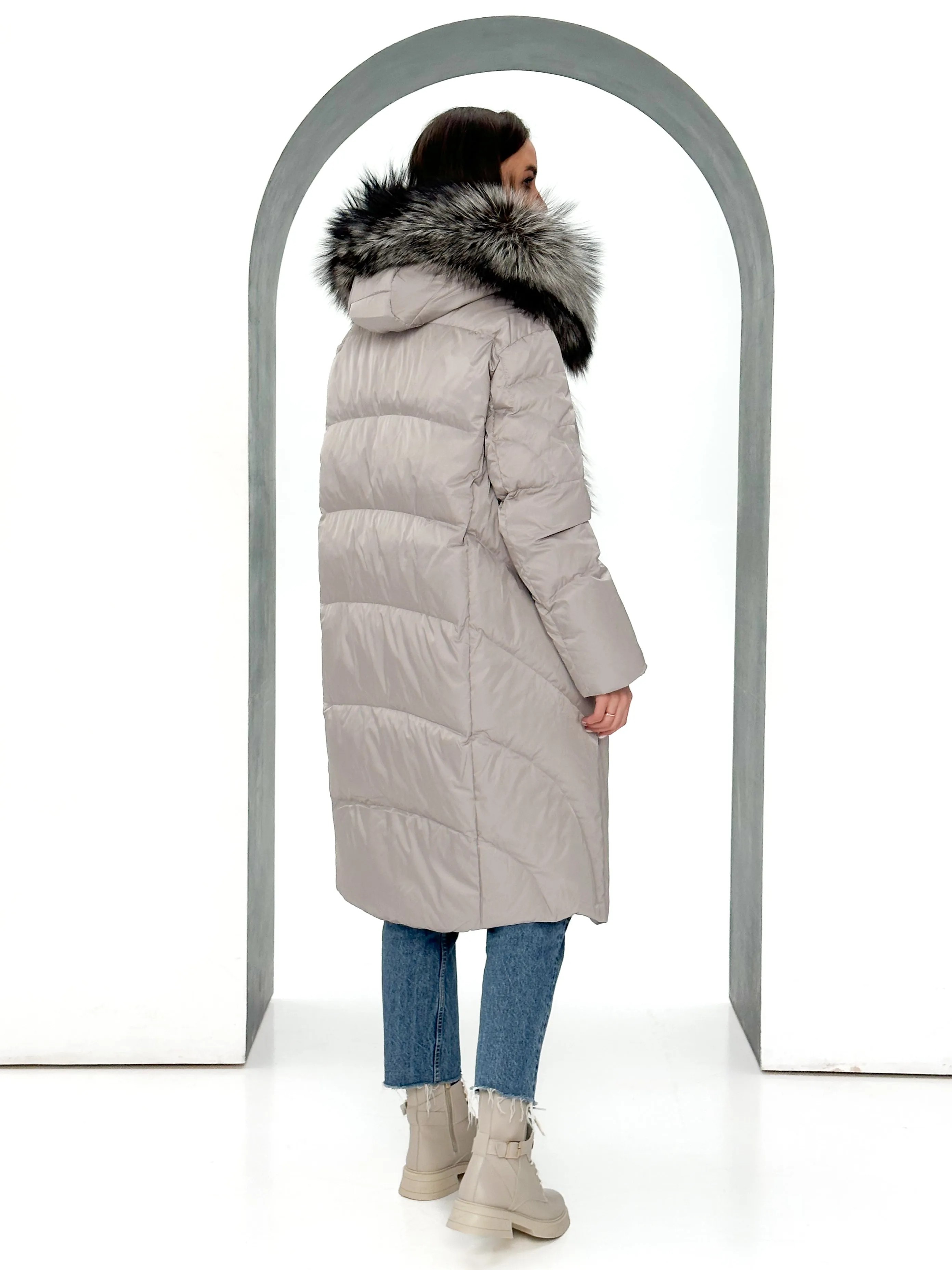 Melia Genuine Silver Fox Fur Down Parka