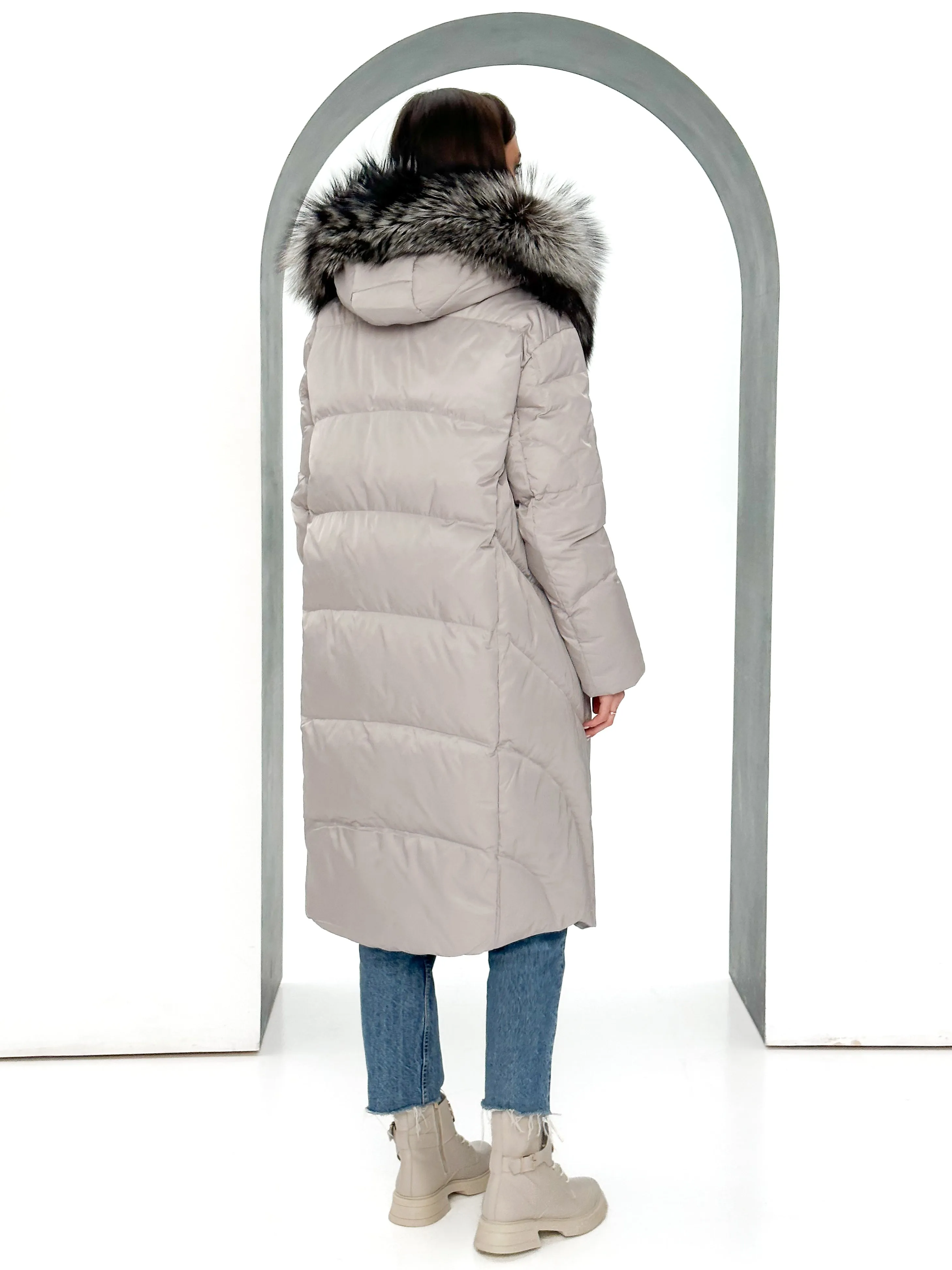 Melia Genuine Silver Fox Fur Down Parka