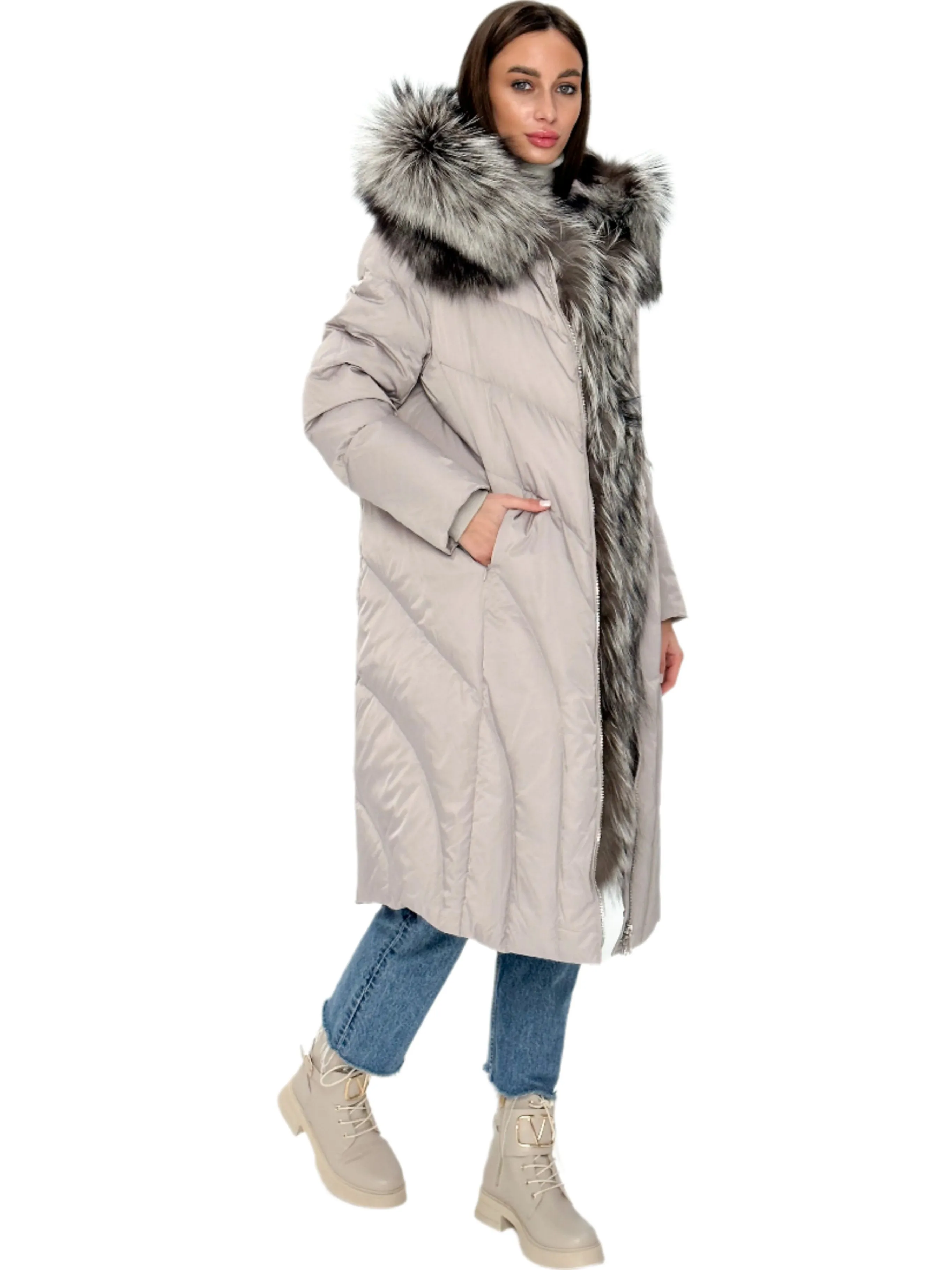 Melia Genuine Silver Fox Fur Down Parka