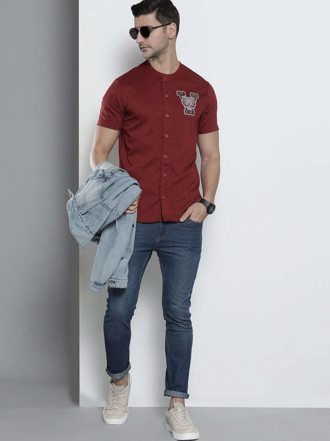 Men Baseball Collar Shirt