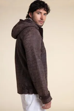 Men sheepskin jacket with hood