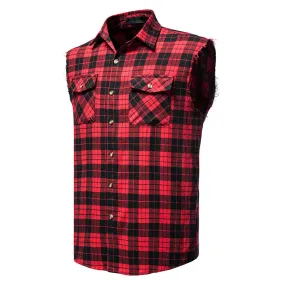 Men Turnover Collar Lattice Sleeveless Shirt