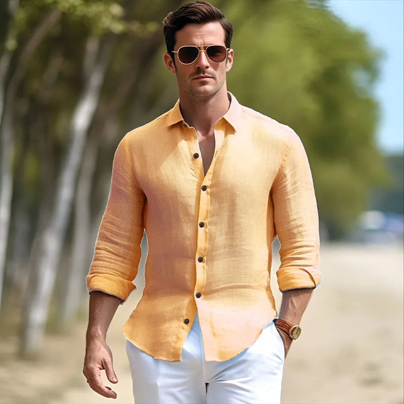 Men Turnover Collar Long Sleeves Shirt