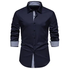 Men Turnover Collar Stripes Long Sleeves Shirt