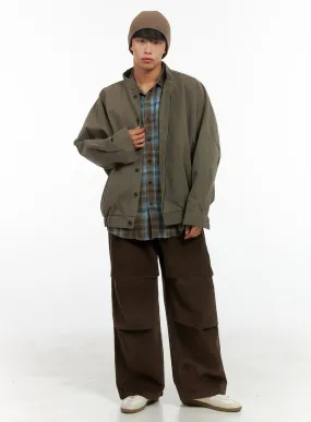 Men's Corduroy Pintuck Parachute Pants (Brown) IS419