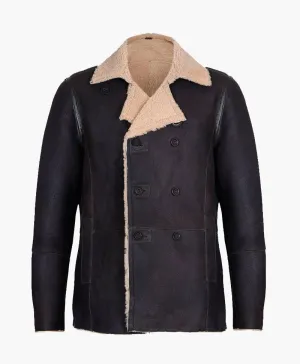 Men's Double-Breasted Genuine Leather Jacket with Plush Fur Collar