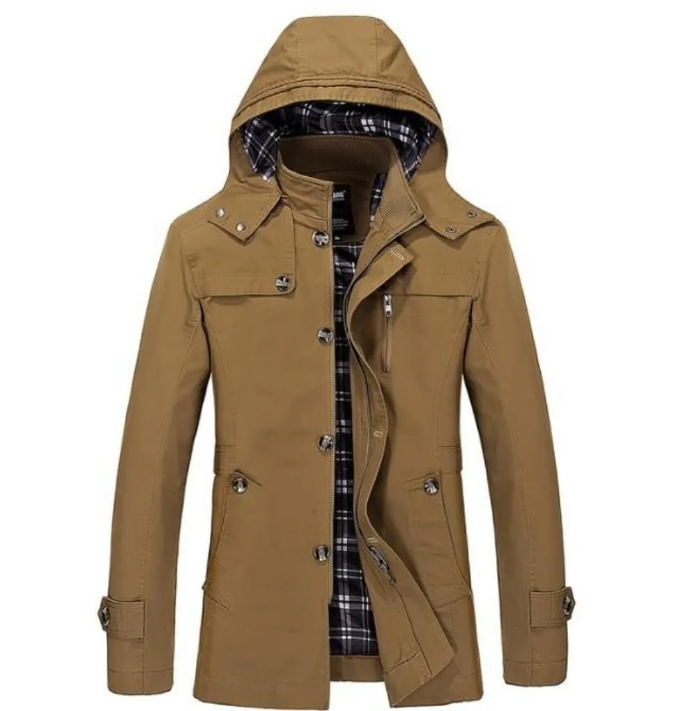 Mens Hooded Mid Length Winter Trench Coat