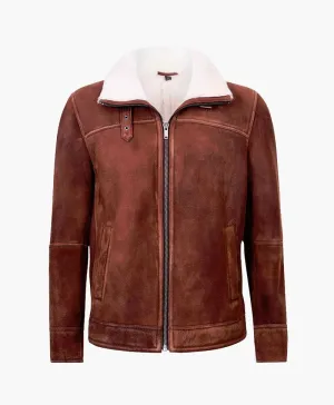 Men's Vintage Brown & Cream Flying Leather Jacket with Luxe Fur Collar