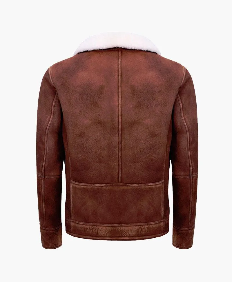 Men's Vintage Brown & Cream Flying Leather Jacket with Luxe Fur Collar