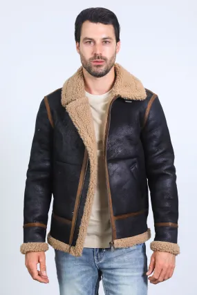 Men's Washed Suede Black Jacket w/ Faux Shearling-lined