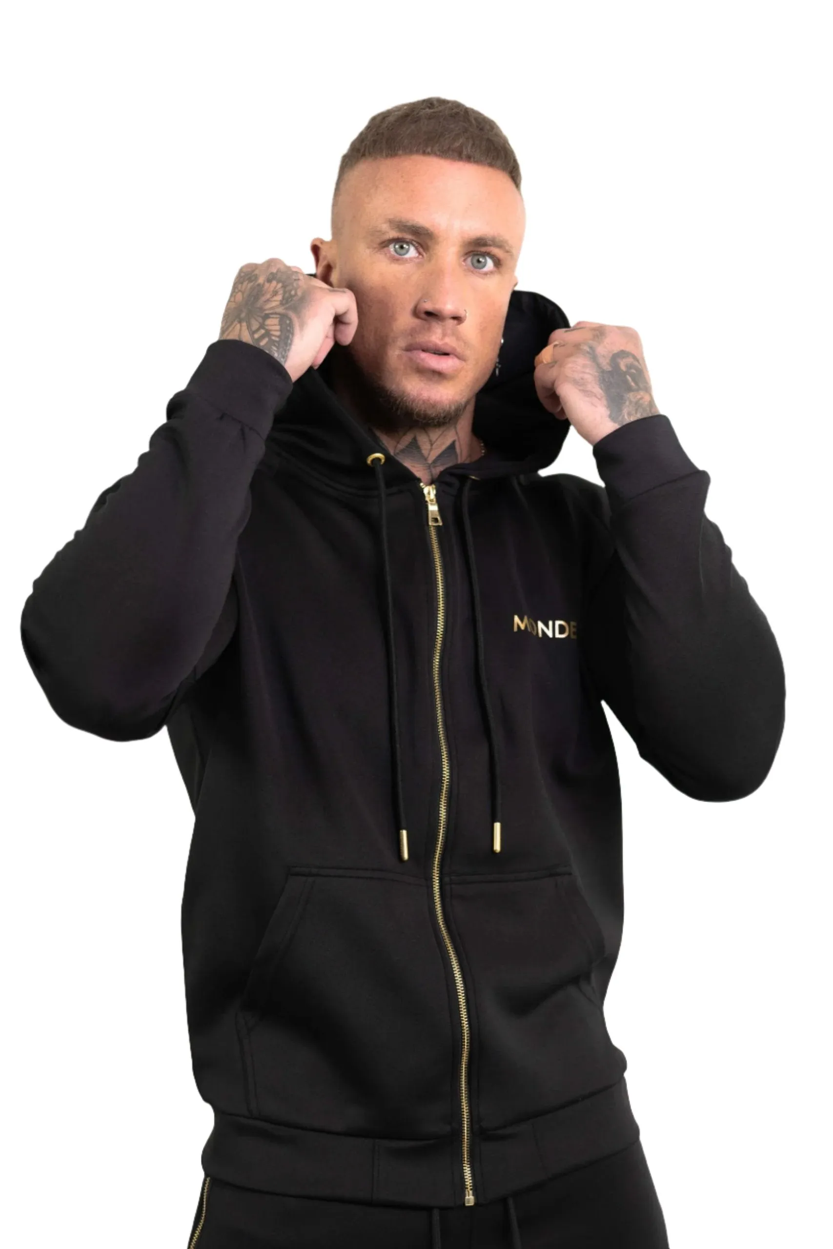 Men's Zip Up Black and Gold Hoodie