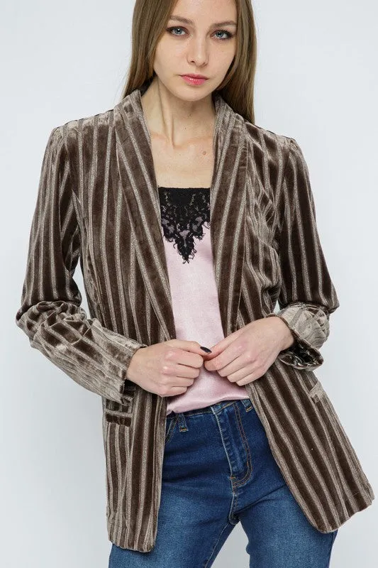 Metallic Velvet Stripe Blazer