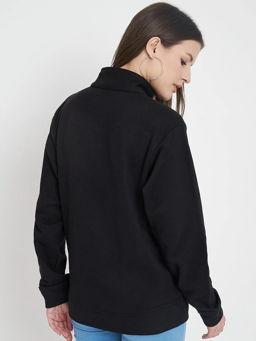 Mock Collar Black Bomber Jacket